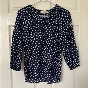 LOFT Blue Ruffled 3/4 Sleeve Blouse